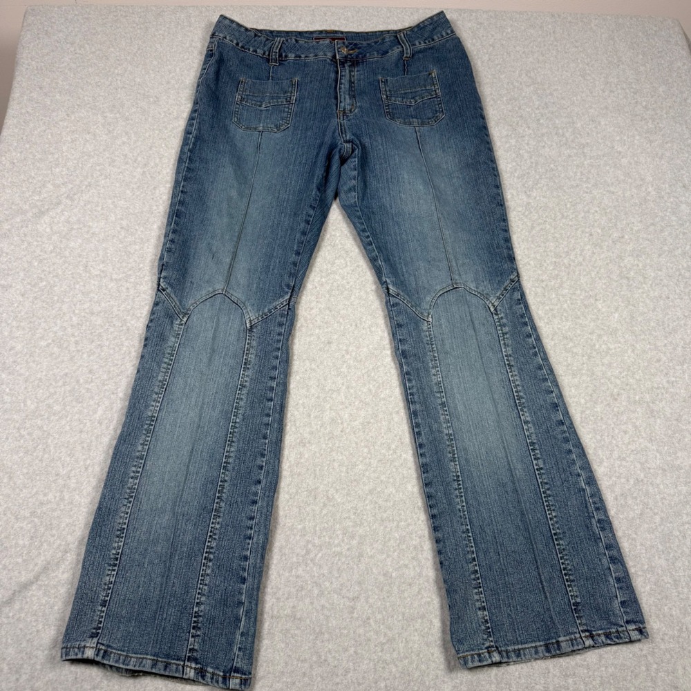 VIntage Y2K Too Hot Blue Denim Paneled Bootcut Jeans Women Size 13/14 Hippie